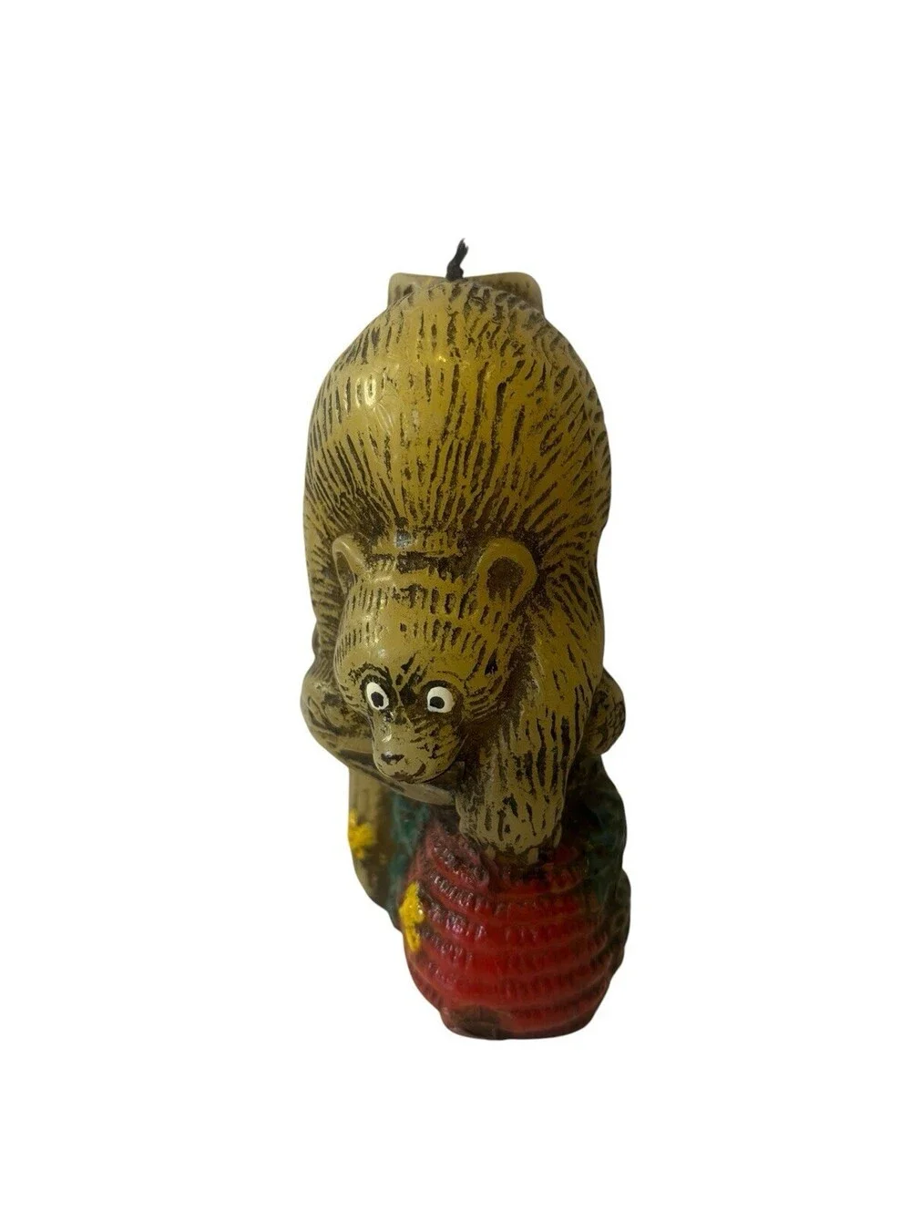 Vtg 5” Silly Bear on Log Stealing Honey Candle Cabin Decor By Animal Antics